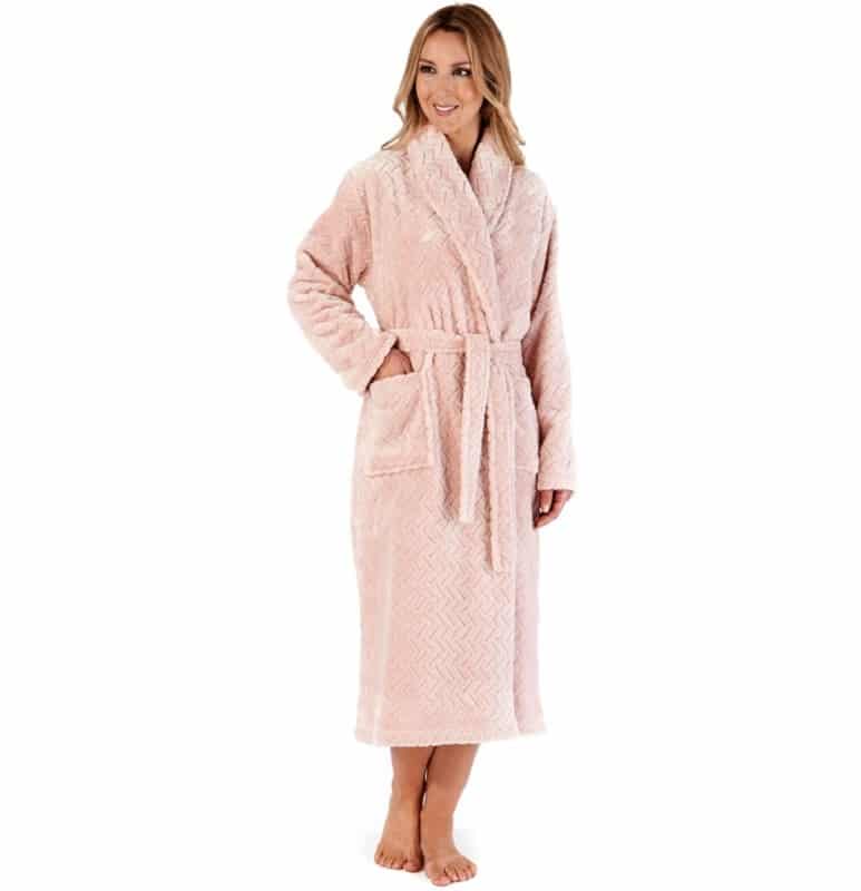 Luxury Chevron Fleece Wrap Dressing Gown Slenderella Pink