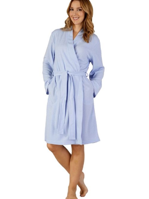 Dressing Gown Blue Waffle Print Slenderella