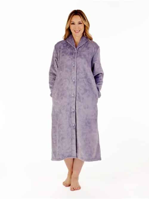 Grey Button Down Pattern Dressing Gown Slenderella