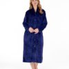 Navy Button Down Patterened Dressing Gown Slenderella