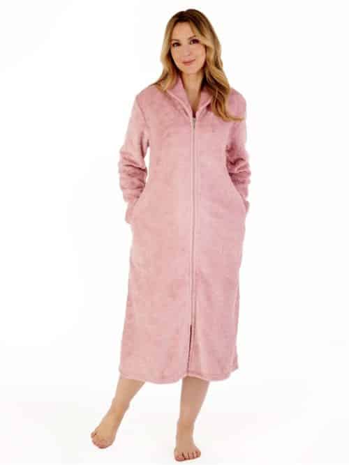 Zip Down Dressing Gown Pink Slenderella