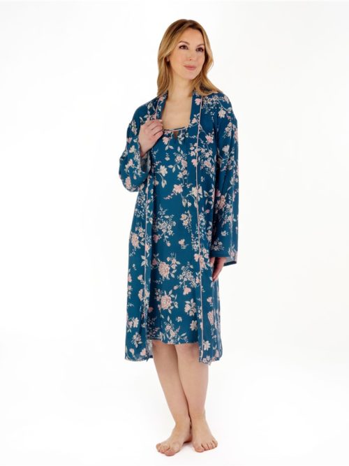 Floral Kimono Wrap Dressing Gown Blue GL88713