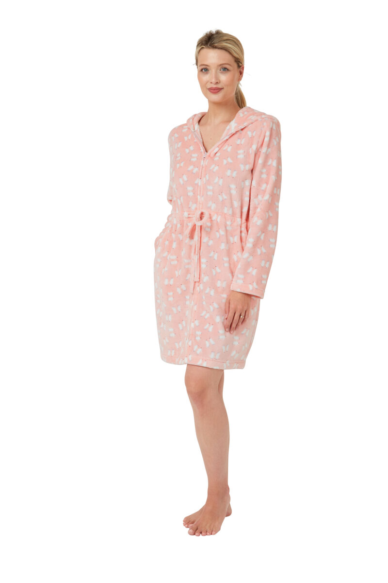 Penguin Print Zip Dressing Gown Pink Indigo Sky IN34653