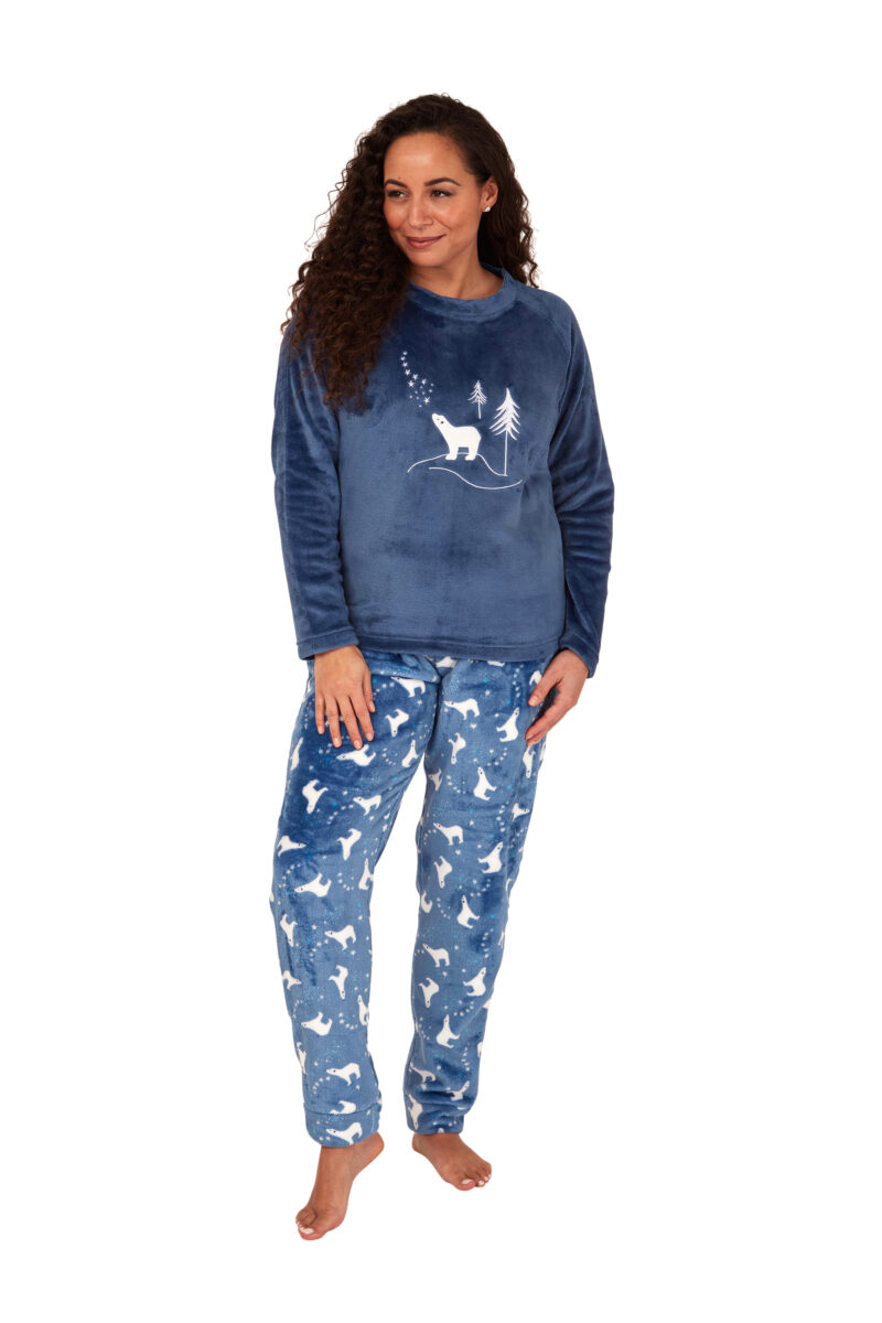 Fleece Pyjamas Polar Bear Print Indigo Sky IN33583 Ocean Blue