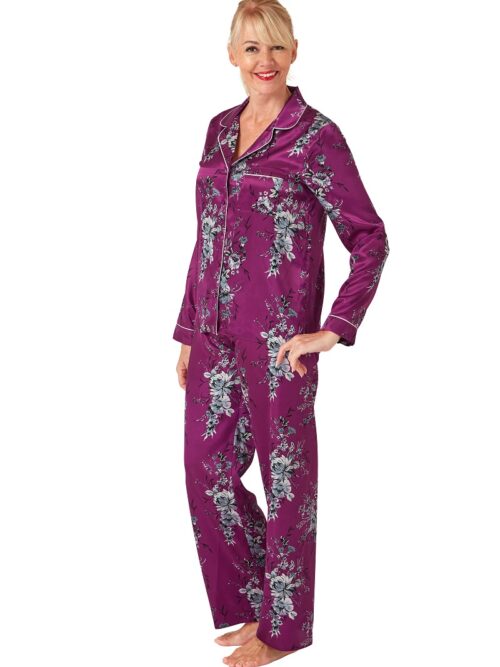 Satin Long Sleeve Pyjamas Fuschia Monica MA33975