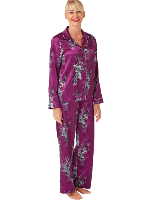 Satin Long Sleeve Pyjamas Fuschia Monica MA33975