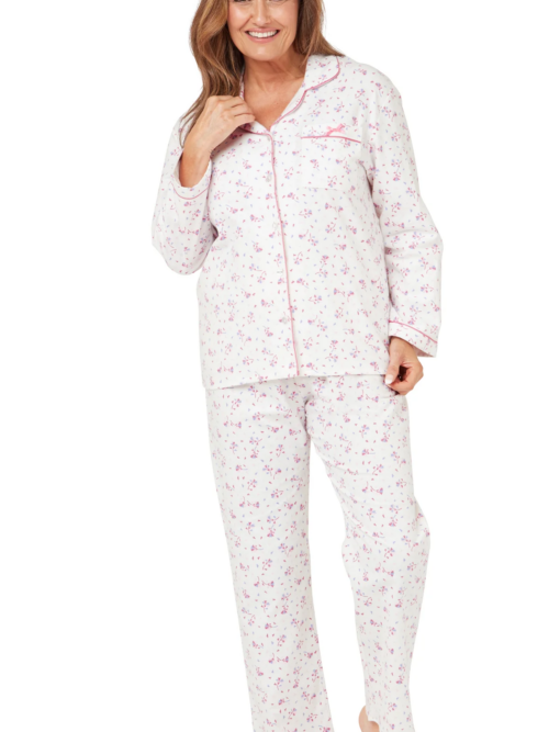 Brushed Cotton Floral Long Sleeve Pyjamas MA38317 Pink